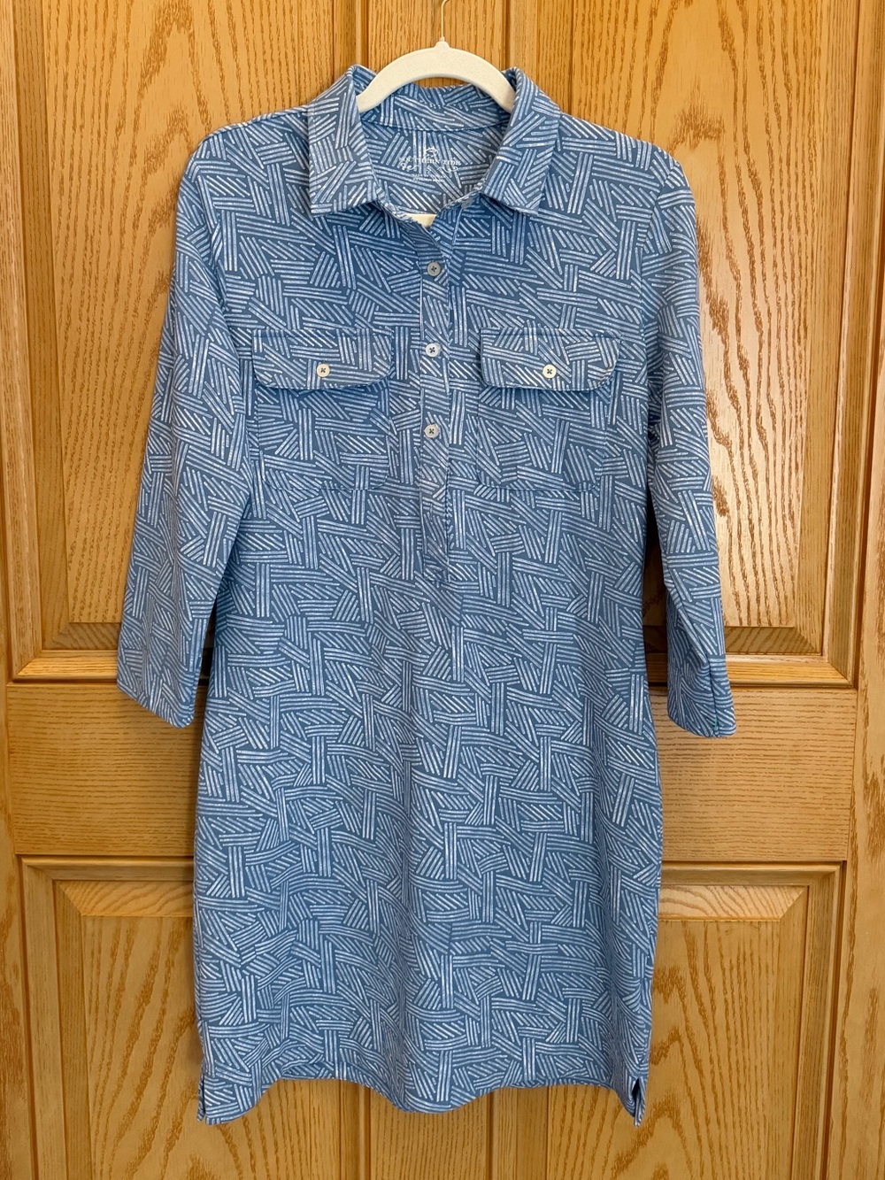 Southern Tide Blue Geometric Midi Shirt Dress
